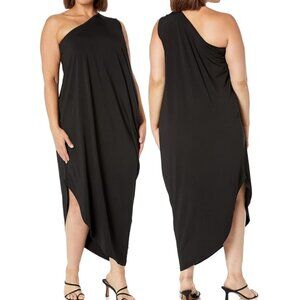 City Chic Black One Shoulder Drape Maxi Dress Large